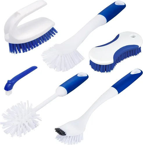 Vista 11 de CELOX Juego de cepillos de cocina con mango ergonómico, cepillos de limpieza profunda, incluye cepillo para platos (azul)