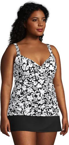 Vista 3 de Lands End Traje de baño largo resistente al cloro con cuello en V para mujer con tirantes ajustables