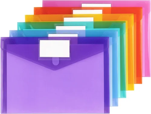 Vista 2 de Tamaki Paquete de 6 sobres de plástico, carpetas de documentos Paquete de 6 colores surtidos