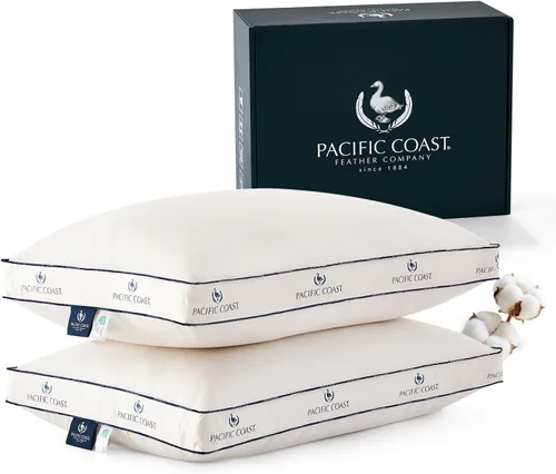 Vista 10 de Pacific Coast - Almohadas de cama firmes de ganso de tamaño estándar, funda 100% de algodón orgánico, diseño con refuerzo para dormir, almohadas