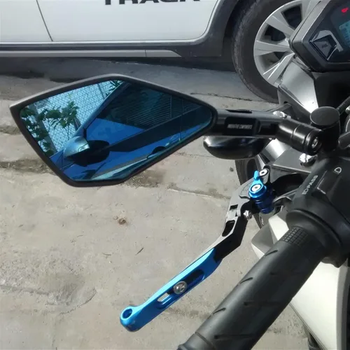Vista 4 de Para Yamaha FZ8 FZ-8 2011 2012 2013 2014 2015-2021 Espejo retrovisor triangular de motocicleta CNC aluminio azul lente antirreflejo retrovisor