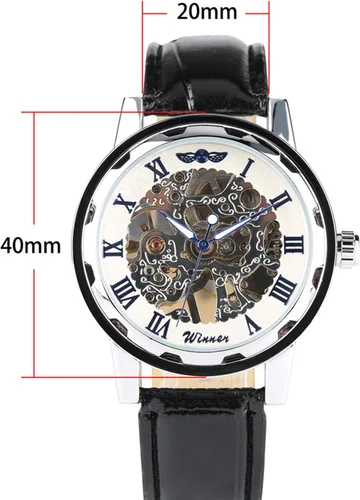 Vista 5 de Vavna Clásico de los hombres de cuero Esqueleto mecánico deporte ejército reloj, Oro, Mecánico