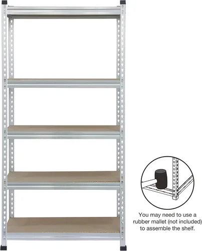 Vista 6 de Amazon Basics - Estantería de almacenamiento de resistencia media de doble poste, 5 niveles, tablero prensado, aluminio, 36 x 18 x 72 Servicio