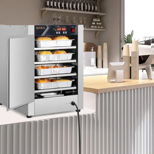 Vista 8 de ROVSUN Calentador de pizza con estantes extraíbles, bandeja de agua, calentador de pretzel, calentador de alimentos eléctrico comercial, calentador