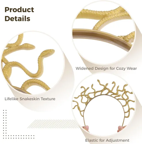 Vista 3 de Tideme 2 diademas de serpiente egipcia, divertidos aros de serpiente de Halloween, aros de plástico flexibles para el cabello