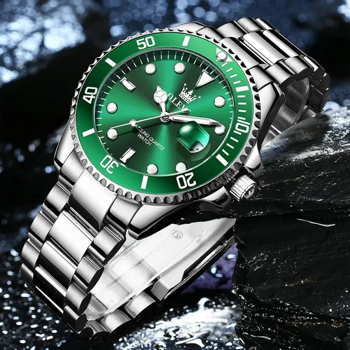 Vista 8 de OLEVS Reloj para hombre, esfera grande, dorado, plateado, acero inoxidable, analógico, de cuarzo, con fecha, bisel giratorio de lujo, impermeable