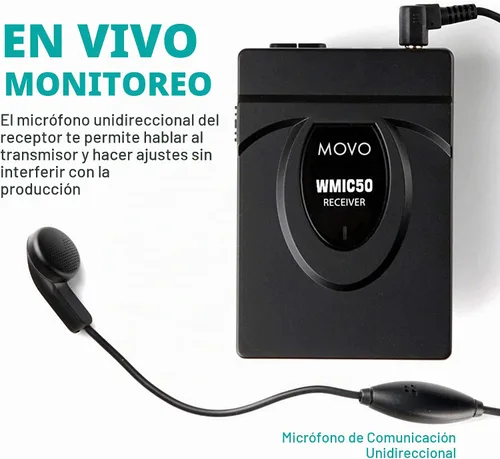 Vista 6 de Movo WMIC50 Sistema de micrófono inalámbrico Lavalier de 2.4 GHz con antena integrada de 164 pies