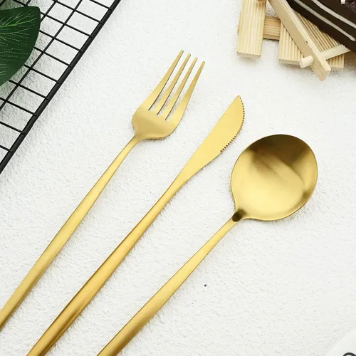 Vista 4 de Juego de cubiertos de acero inoxidable de 36 piezas con acabado satinado y mango plano, juego de utensilios de cocina para 6, incluye cuchara