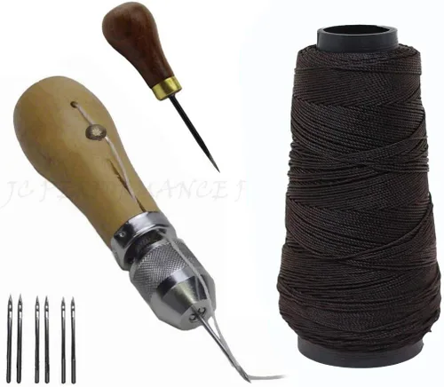 Vista 11 de JC Performance - Juego de herramientas de reparación de puntada rápida de cuero, hilo resistente (sin punzón, negro)