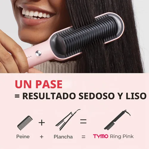 Vista 4 de TYMO Cepillo alisador de cabello rosa Ring + spray protector térmico TYMO para cabello