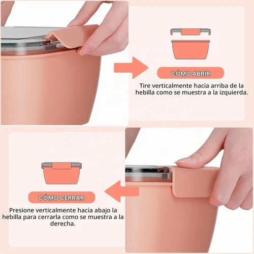 Vista 3 de Cherrysea Lonchera para ensalada, paquete de 2 tazones con 3 compartimentos, a prueba de fugas con tenedor y contenedor de salsa - Verde+Rosa