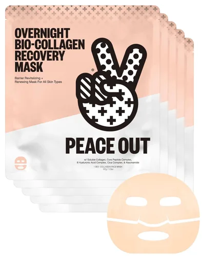 Vista 7 de PEACE OUT Máscara de recuperación de bio-colágeno durante la noche, máscara de hoja nocturna con colágeno vegano, ácido hialurónico y complejo