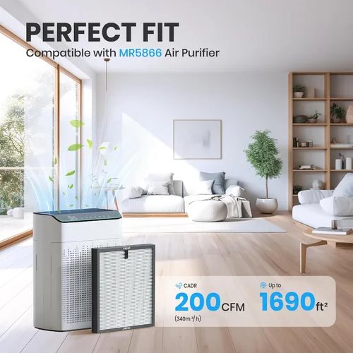 Vista 2 de FLANUR Filtro de repuesto para purificador de aire auténtico, filtro HEPA verdadero compatible con MR5866 para 99.97% de contaminantes del aire