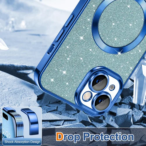 Vista 39 de Hython para iPhone 15 Plus Funda con chispas brillantes, Fundas transparentes magnéticas con protector de lente de cámara [Compatible con MagSafe]