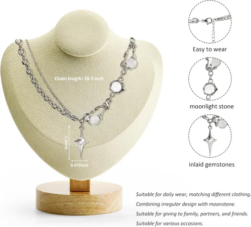 Vista 48 de Y2k - Collar irregular con dije de estrella, piedra de luna, diseño de cadena de moda, joyería de plata picante para mujer
