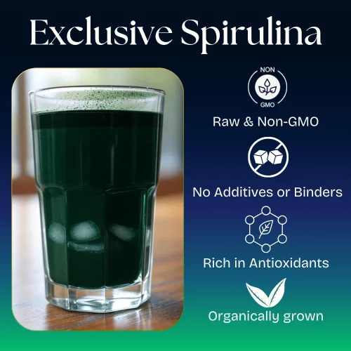 Vista 4 de Natural Zing Espirulina 100% pura (cruda, orgánica) 1000 16 onzas en polvo Proteína vegana Ficocianina Beta caroteno