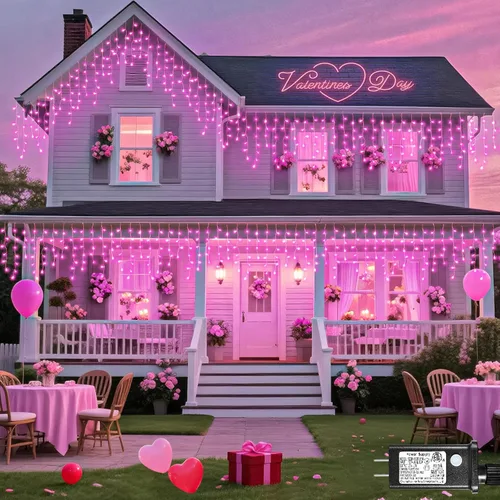 Vista 11 de Luces de carámbano de 33 pies para exteriores, luces de Navidad rojas y verdes para exteriores e interiores, 400 luces LED con 75 caídas