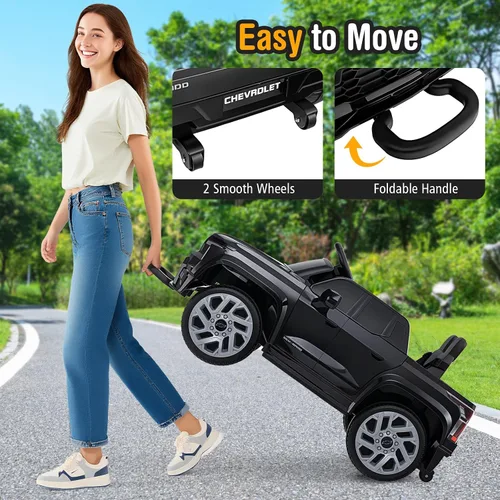 Vista 8 de Costzon Vehículo para montar en coche, camión Chevrolet con licencia de 12 V, vehículos eléctricos para niños con control remoto, almacenamiento