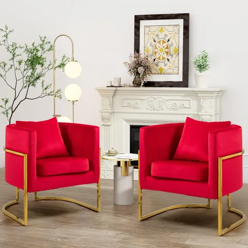 Vista 9 de X-VOLSPORT Silla decorativa de terciopelo, moderna, con forma de barril, para sala de estar/dormitorio/recepción de invitados, sillón de club