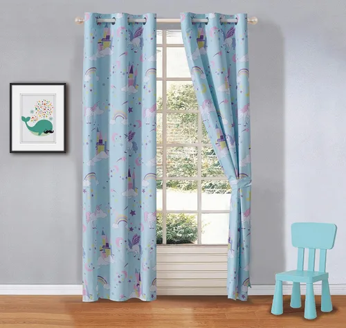Vista 6 de Linen Plus Juego de cortinas de 2 paneles con ojales para adolescentes, niños y niñas (dinosaurio azul)