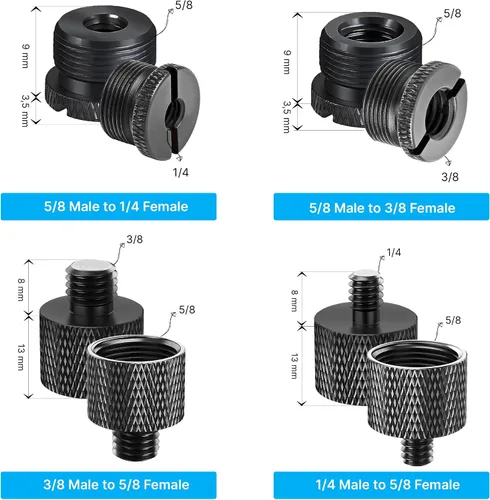 Vista 5 de IXTECH Juego de adaptadores de soporte de micrófono, kit de adaptador de soporte de micrófono de metal de 8 piezas, adaptador de rosca de 3/8 a 5/8