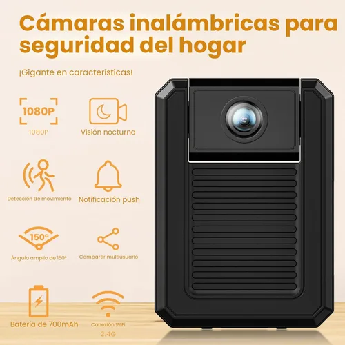 Vista 2 de Mini cámara de seguridad inalámbrica HD, WiFi para el hogar, 1080P, micro cámara de niñera con detección de movimiento, gran angular, almacenamiento