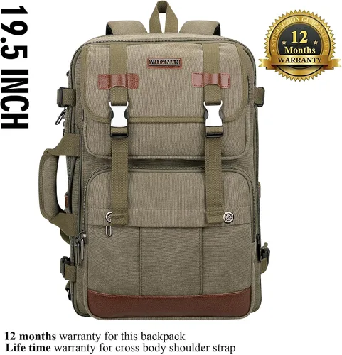 Vista 8 de WITZMAN Mochila de lona con puerto de carga USB, mochila de viaje grande, bolsa de viaje, bolsa de lona para portátil de 17 pulgadas para hombres