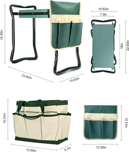 Vista 3 de Banco de Jardín KVR para Arrodillarse y Sentarse, Arrodillador y Asiento Plegable de Jardín Resistente, Ideas de Regalos de Jardinería para Mujeres