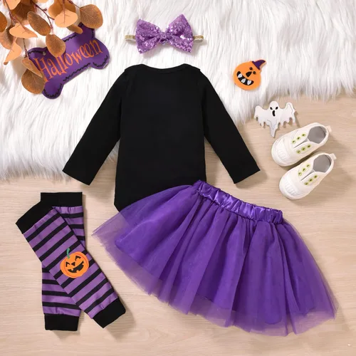 Vista 2 de Baby Girl Halloween Costumes My 1st Halloween Outfits Romper+ Tutu Skirt+ Striated Leg Warmer+ Bunny Headband Outfit Set