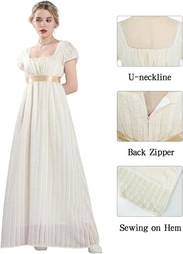 Vista 4 de CR ROLECOS Vestidos de regencia para mujer, mangas abombadas, cintura imperio, vestido de regencia victoriano, vestido de fiesta de té