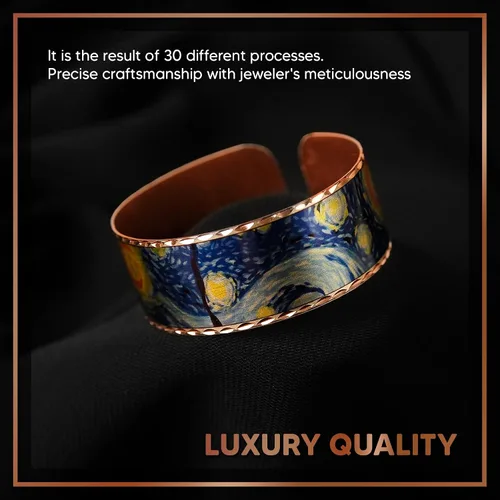 Vista 6 de Moreni Pulsera de cobre para mujer con caja de regalo de madera, regalo de joyería hecha a mano elegante y atemporal inspirado en el arte