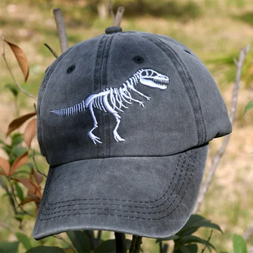 Vista 6 de Gorra de béisbol con diseño de esqueleto T Rex bordado para hombre y mujer, Dinosaurio - Negro