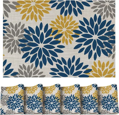 Vista 27 de Artoid Mode - Juego de 4 manteles individuales de vinilo con diseño floral, resistentes al calor, lavables, antideslizantes, de PVC, para decoración