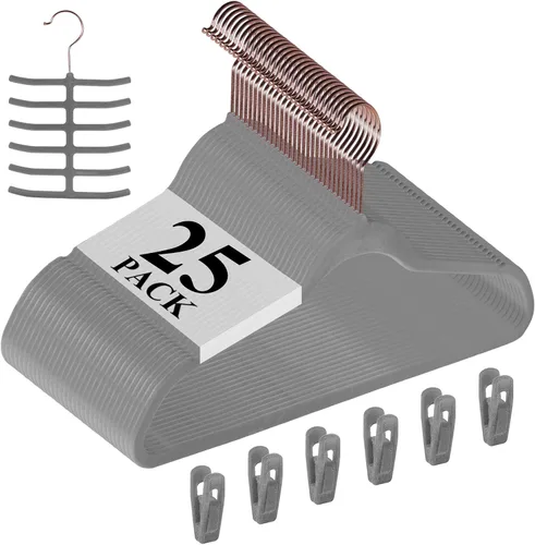 Vista 27 de VECELO Perchas de Terciopelo Premium para Ropa de Servicio Pesado (Paquete de 25) - Antideslizantes y que Ahorran Espacio con 6 Clips para Dedos