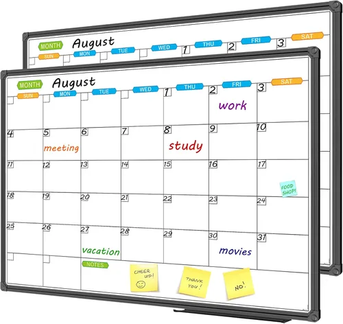 Vista 8 de JILoffice Calendario de Pizarra Blanca de Borrado en Seco - Calendario de Pizarra Blanca Magnética Mensual 24 X 18 Pulgadas, Marco de Aluminio Negro