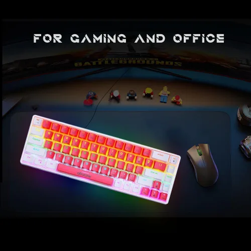 Vista 6 de abucow Teclado mecánico con cable 60% - Diseño compacto de 68 teclas, anti-fantasma completo, interruptor marrón intercambiable, teclas blancas