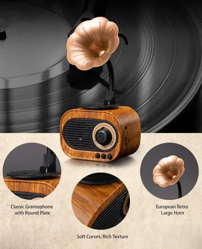 Vista 3 de Altavoz Bluetooth retro, 4 en 1 multifuncional, altavoz Bluetooth de radio vintage, 5W, 7 horas de reproducción, blanco o negro