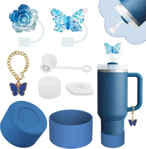 Vista 7 de Juego de accesorios para Stanley Cup, incluye 2 fundas para pajita de 0.4 pulgadas, 1 juego de tapón de silicona a prueba de derrames (juego de 3)