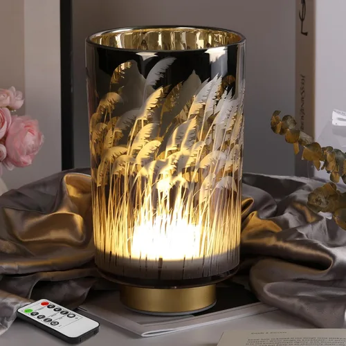 Vista 11 de Eywamage Pequeña lámpara de mesa con pilas con control remoto, lámpara de cristal inalámbrica de ciervo del bosque para dormitorio, sala de estar