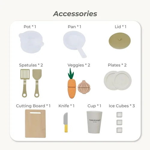 Vista 5 de Teamson Kids Juego de cocina de madera para niños pequeños con accesorios, juego de cocina simulada para niños de 3 años en adelante, juego de Negro
