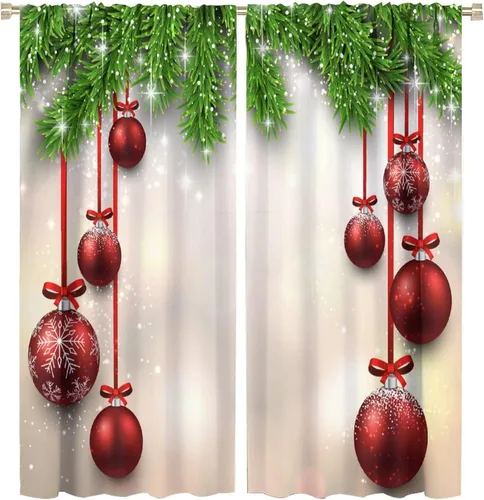 Vista 27 de Cortina opaca de Navidad para ventana, campanas de Navidad, festivales, decoración de atmósfera, cortina para sala de estar, habitación