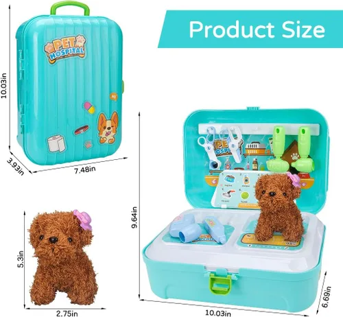 Vista 6 de TAKIHON Kit de veterinario para niños, juguetes 2 en 1, mochila 2 en 1, cuidado y aseo de mascotas, juego de rol médico veterinario para niños