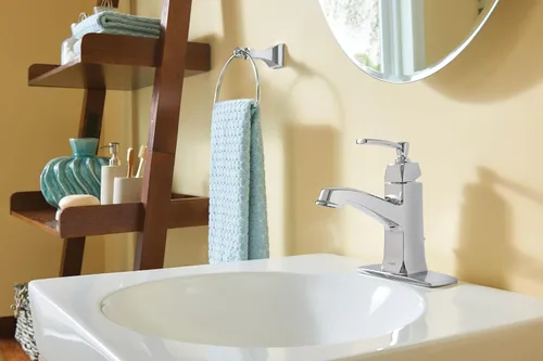 Vista 6 de Moen Conway WS84923 - Grifo de baño cromado de un solo orificio o centro con conjunto de drenaje, cromado