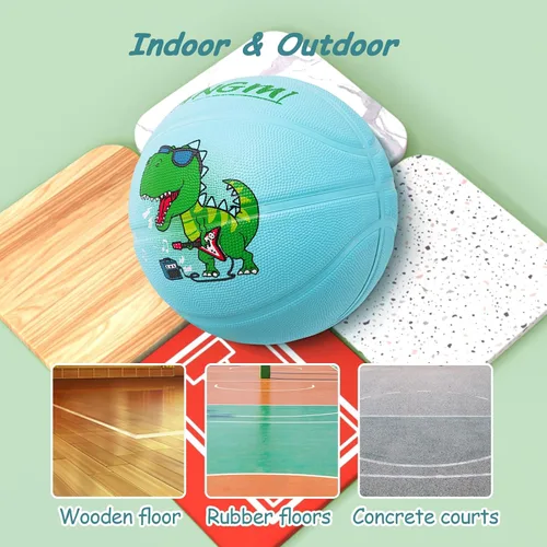 Vista 4 de Pelota de baloncesto de goma Kuangmi, tamaño 5 (27.5"), tamaño 4 (25.5"), hecha para juegos deportivos al aire libre y en interiores, parque, playa