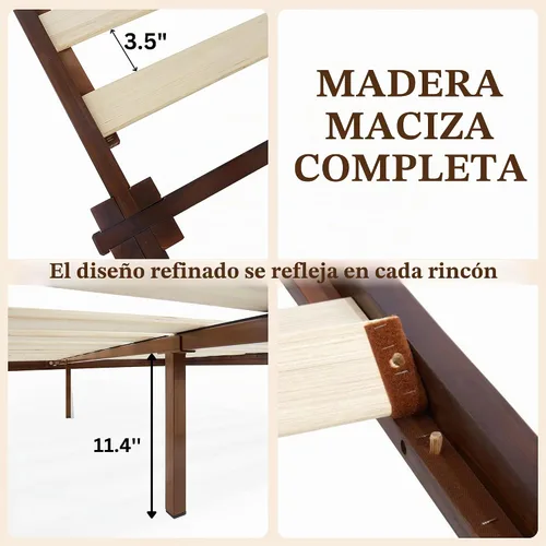 Vista 9 de Bme Chalipa Base de cama Queen de 14 pulgadas, plataforma de madera maciza, marco de cama de carpintería japonesa, soporte de listones de madera,