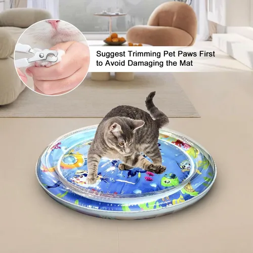Vista 3 de Tapete de Agua Inflable para Gatos, Perros y Bebés, [Recién Actualizado, 2 Capas Engrosadas] Tapete Premium Anti-Rayones a Prueba de Fugas