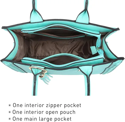 Vista 4 de Dasein Bolsos de mano para mujer, bolso de hombro de cuero vegano, bolso de trabajo para mujer con bolso a juego, Marrón