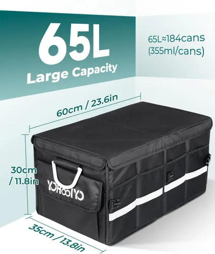 Vista 4 de YOHOOLYO Organizador de maletero de automóvil con bolsa refrigeradora aislada plegable para SUV con múltiples compartimentos y tapa