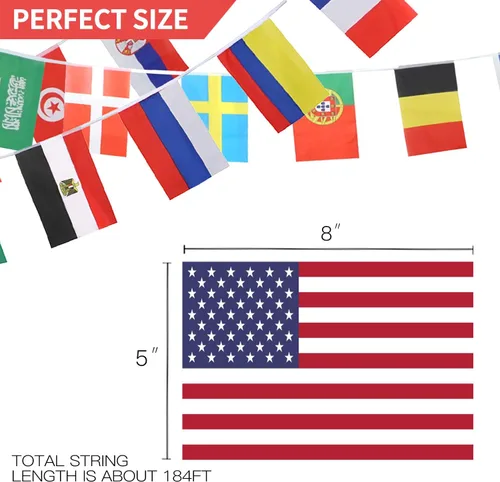 Vista 3 de Anley Bandera de cuerda de 200 países de 184 pies – Banderines internacionales para decoración de fiestas, bares, clubes deportivos, festivales