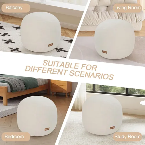 Vista 7 de MeMoreCool Puf Otomano Redondo Relleno Reposapiés, Puf de Piso Reposapiés con Relleno de Trozos de Espuma Suave, Otomano Redondo Pequeño Reposapiés